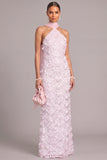 Sparkly White Floral Sheath Halter BeachLong Wedding Dress