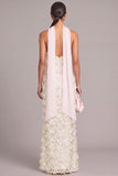 Sparkly White Floral Sheath Halter Beach Long Wedding Dress