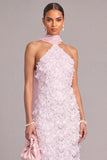 Sparkly White Floral Sheath Halter BeachLong Wedding Dress