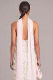 Sparkly White Floral Sheath Halter Beach Long Wedding Dress