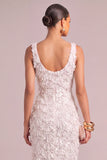 Sparkly White Sheath V-Neck Floral Long Wedding Dress