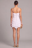 White Bodycon Sparkly Short Hen Do Dress with 3D Flower