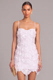 White Bodycon Sparkly Short Hen Do Dress with 3D Flower