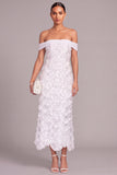 White A Line Off the Shoulder Floral Long Wedding Dress