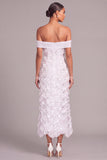 White A Line Off the Shoulder Floral Long Wedding Dress