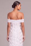 White A Line Off the Shoulder Floral Long Wedding Dress