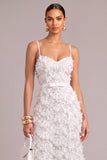 Sparkly White A Line Floral Long Wedding Dress with Sequins