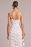 Sparkly White A Line Floral Long Wedding Dress with Sequins
