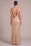 Sparkly Golden Mermaid Boat Neck Sequins Long Formal Dress