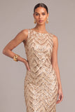 Sparkly Golden Mermaid Boat Neck Sequins Long Formal Dress