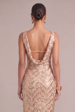 Sparkly Golden Mermaid Boat Neck Sequins Long Formal Dress