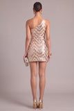 Sparkly Sequins Golden Bodycon One Shoulder Short Cocktail Dress