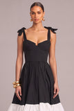 Black Corset Thick Straps Ruffled Midi Formal Dress with Bow