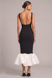 Black Mermaid Square Neck Ruffled Midi Formal Dress