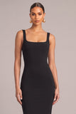 Black Mermaid Square Neck Ruffled Midi Formal Dress