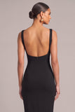 Black Mermaid Square Neck Ruffled Midi Formal Dress