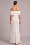 White Mermaid Jacquard Off the Shoulder Floor Length Wedding Dress