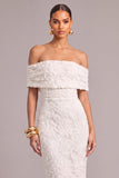 White Mermaid Jacquard Off the Shoulder Floor Length Wedding Dress