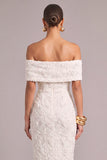 White Mermaid Jacquard Off the Shoulder Floor Length Wedding Dress