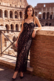 White Sheath Spaghetti Straps Lace Long Engagement Party Dress