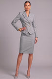 Grey 2 Piece Peak Lapel Double Breasted Midi Business Suits with Sleeves