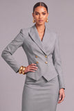 Grey 2 Piece Peak Lapel Double Breasted Midi Business Suits with Sleeves