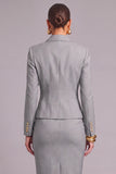 Grey 2 Piece Peak Lapel Double Breasted Midi Business Suits with Sleeves