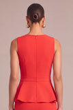 Red Round Neck Ruffled Pencil Mdi Work Dress