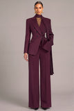 Plum 2 Piece Peak Lapel Double Breasted Business Suits with Neck Scarf