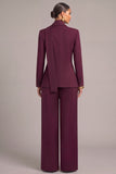 Plum 2 Piece Peak Lapel Double Breasted Business Suits with Neck Scarf