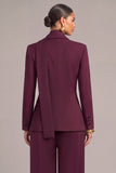 Plum 2 Piece Peak Lapel Double Breasted Business Suits with Neck Scarf