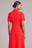 Red Notched Lapel 2 Piece Single Breasted A-Line Midi Work Dress