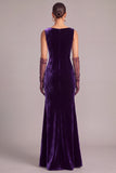 Dark Purple Velvet Mermaid Cowl Neck Long Formal Dress with Slit