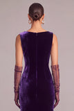 Dark Purple Velvet Mermaid Cowl Neck Long Formal Dress with Slit