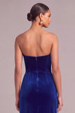 Royal Blue Velvet Strapless Mermaid Ruched Long Formal Dress