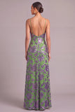 Sparkly Green Floral Mermaid Cowl Neck Long Formal Dress