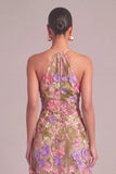 Apricot A-Line Round Neck Long Floral Formal Dress