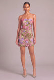 Apricot Floral Bodycon Appliqued Strapless Floral Short Formal Dress