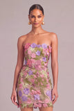 Apricot Floral Bodycon Appliqued Strapless Floral Short Formal Dress