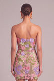 Apricot Floral Bodycon Appliqued Strapless Floral Short Formal Dress