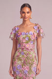 Apricot Sheath Square Neck Floral Long Formal Dress with Slit