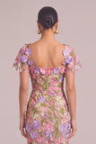 Apricot Sheath Square Neck Floral Long Formal Dress with Slit