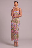 Apricot Sheath Strapless Floral Long Formal Dress with Appliques