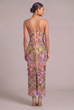 Apricot Sheath Strapless Floral Long Formal Dress with Appliques