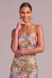Apricot Sheath Strapless Floral Long Formal Dress with Appliques