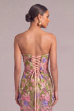 Apricot Sheath Strapless Floral Long Formal Dress with Appliques