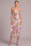 Lilac Sheath Spaghetti Straps Midi Floral Formal Dress