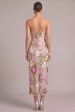 Lilac Sheath Spaghetti Straps Midi Floral Formal Dress