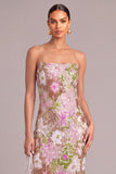 Lilac Sheath Spaghetti Straps Midi Floral Formal Dress