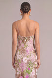 Lilac Sheath Spaghetti Straps Midi Floral Formal Dress